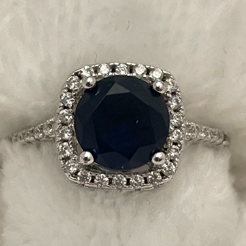 Savvy Cie Sterling Silver Sapphire Halo Cushion Ring 8 NWOT